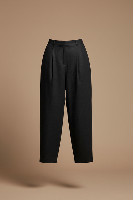 Pantalon Baggy Noir Ample Lin Décontracté Fluide - vue 3