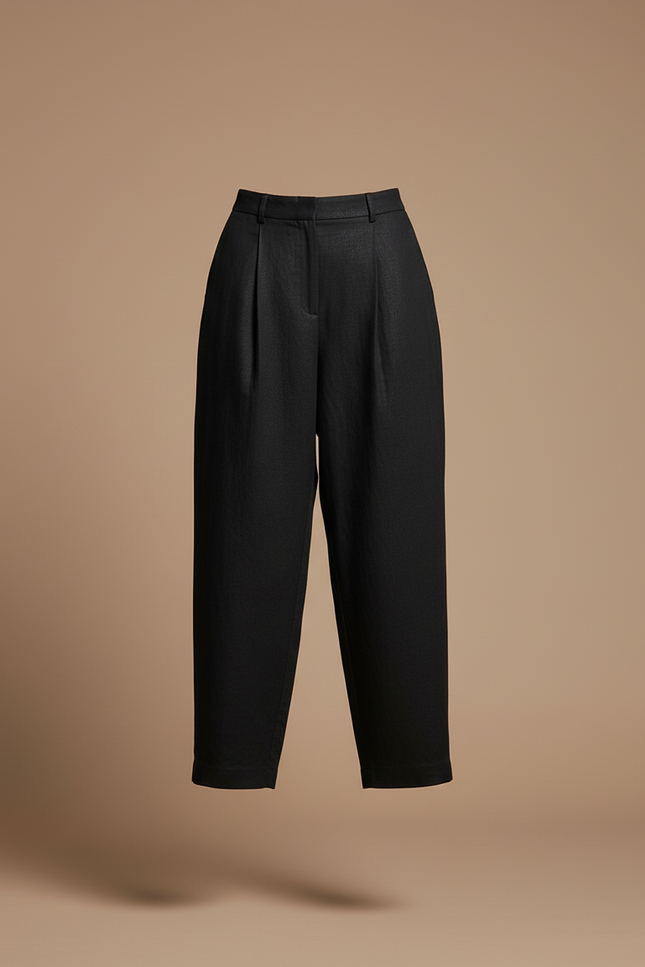 Pantalon Baggy Noir Ample Lin Décontracté Fluide - vue 3