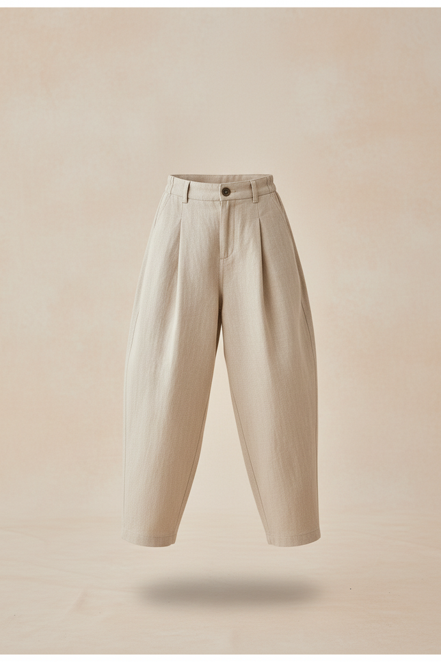 Pantalon Baggy Beige Lin Ample Plissé Confortable Enfant - vue 3