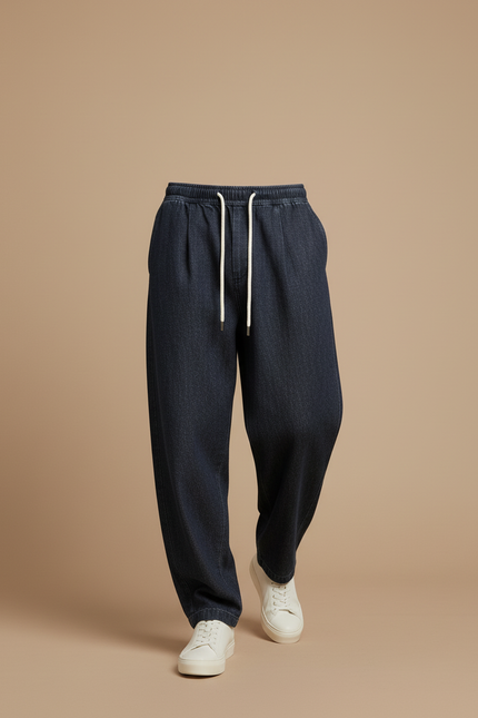 Pantalon Baggy Denim Bleu Marine Ample Cordon Homme - Jean - vue 3