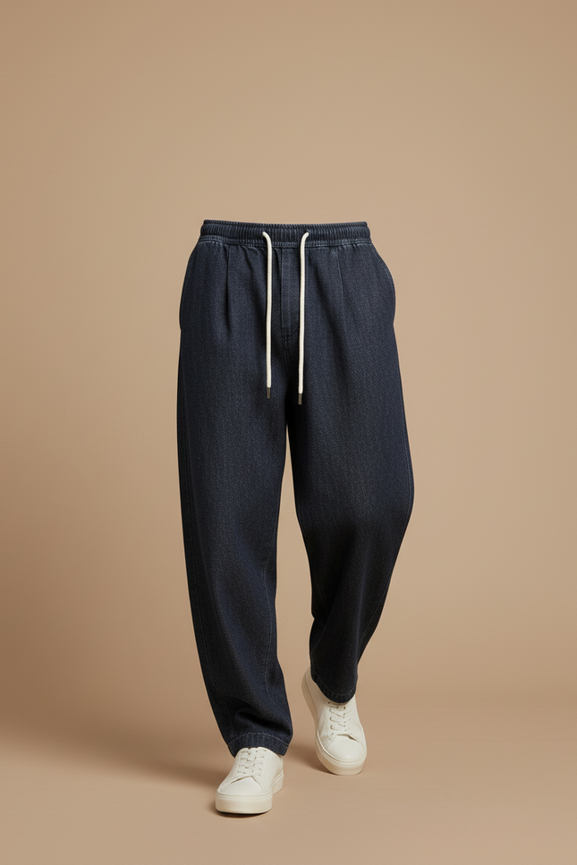 Pantalon Baggy Denim Bleu Marine Ample Cordon Homme - Jean - vue 3