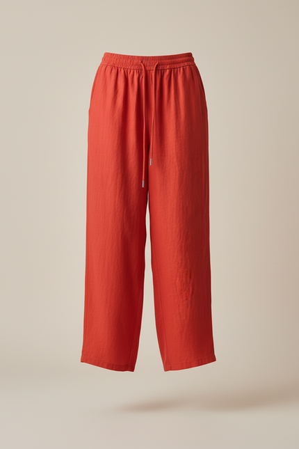 Pantalon Baggy Rouge Lin Fluide Ample Cordon - vue 3