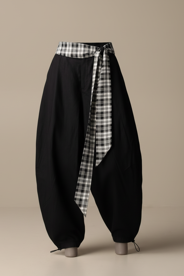 Pantalon Baggy Noir Ample Fluide Plaid Femme - Viscose - vue 3