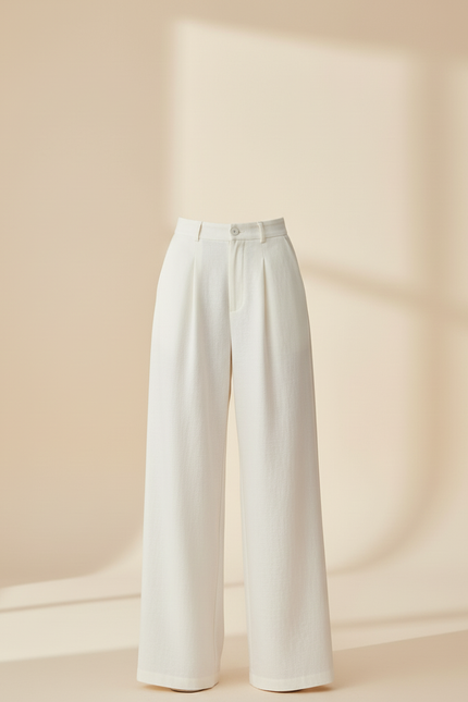Pantalon Baggy Blanc Cassé Fluide Élégant Femme Chic - Lin - vue 3