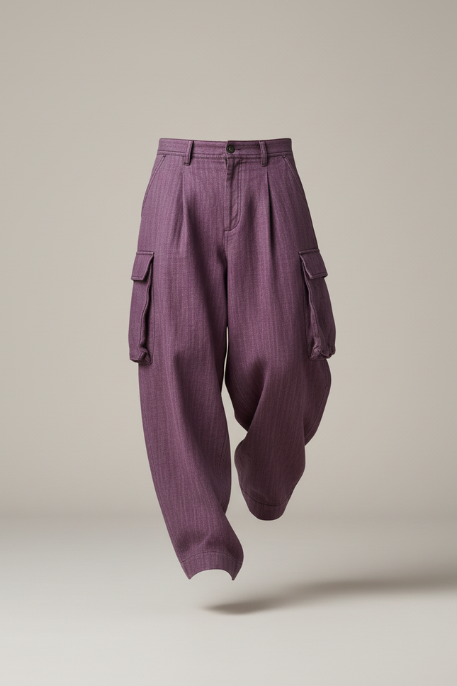 Pantalon Baggy Violet Ample Cargo Plissé Homme - Gabardine - vue 3
