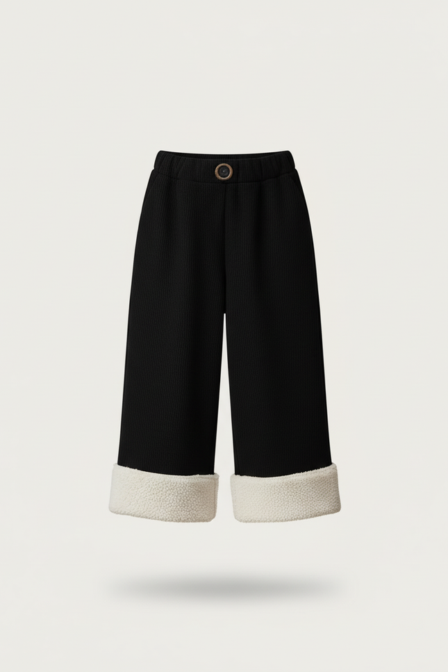 Pantalon Baggy Noir Côtelé Doublé Polaire Ample Fille - Cordé - vue 3
