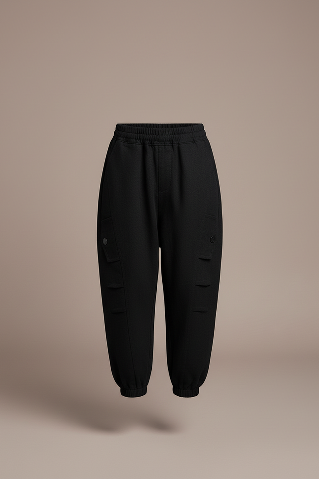Pantalon Baggy Noir Ample Cargo Garçon Décontracté - Molleton - vue 3