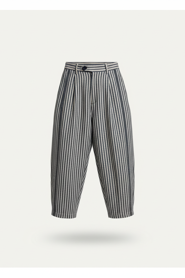 Pantalon Baggy Rayé Bleu Ample Décontracté Garçon - Coton - vue 3