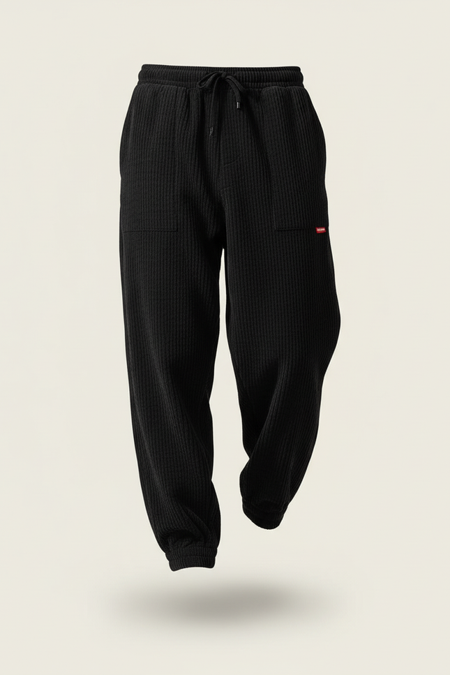 Pantalon Baggy Noir Velours Côtelé Ample Décontracté Homme - Cordé - vue 3
