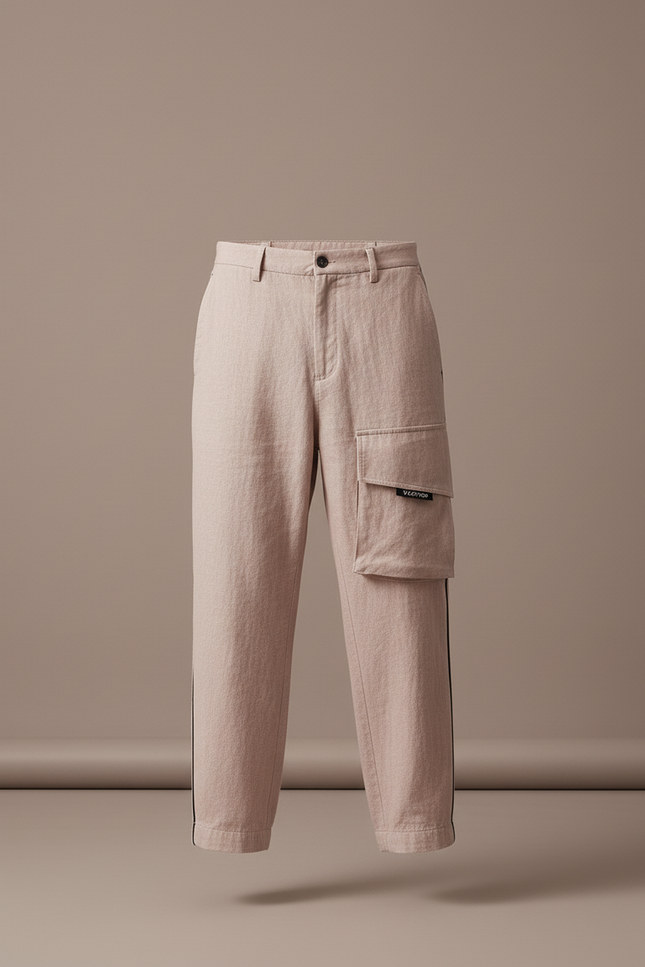 Pantalon Baggy Rose Poudre Cargo Lin Décontracté - vue 3