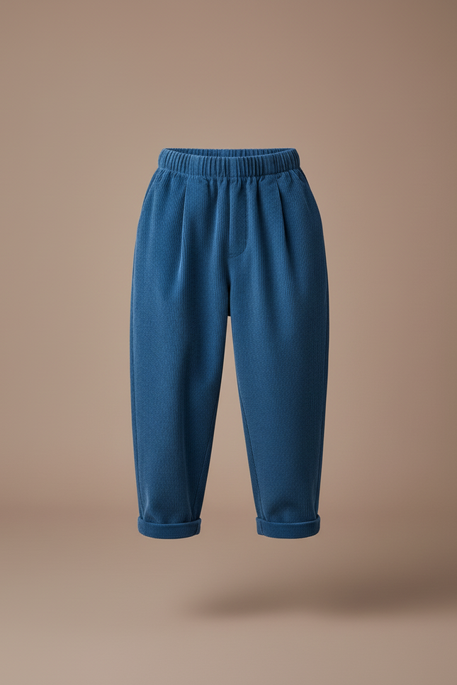 Pantalon Baggy Côtelé Bleu Ample Élastique Enfant - Cordé - vue 3