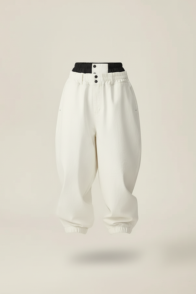 Pantalon Baggy Blanc Ample Élastiqué Décontracté Enfant - Toile - vue 3