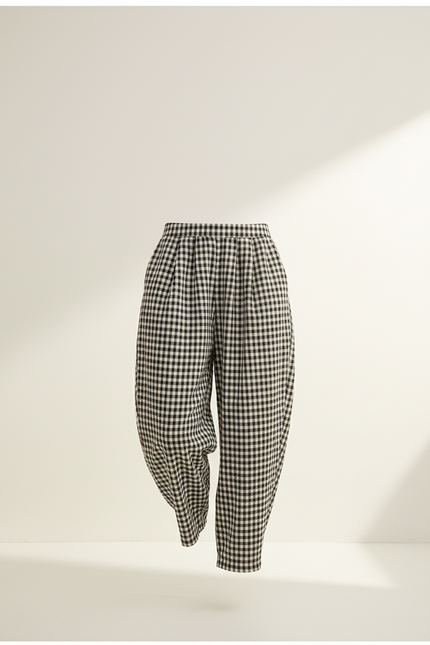 Pantalon Baggy Carreaux Noir Blanc Coton Ample Confortable - Imprimé Lin - vue 3