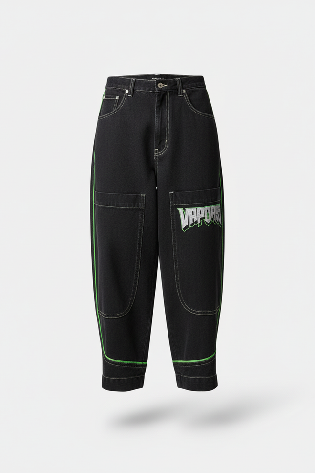 Pantalon Baggy Noir Ample Brodé Néon Streetwear Homme - Jean - vue 3