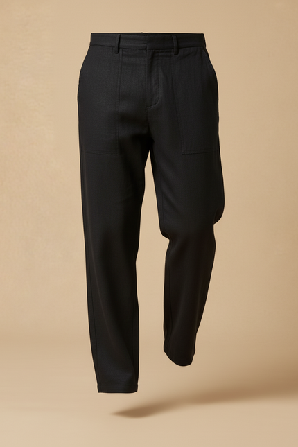 Pantalon Baggy Noir Lin Coton Ample Décontracté Homme - vue 3