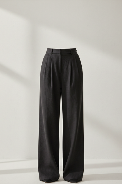 Pantalon Baggy Gris Foncé Plissé Ample Femme - Lin - vue 3