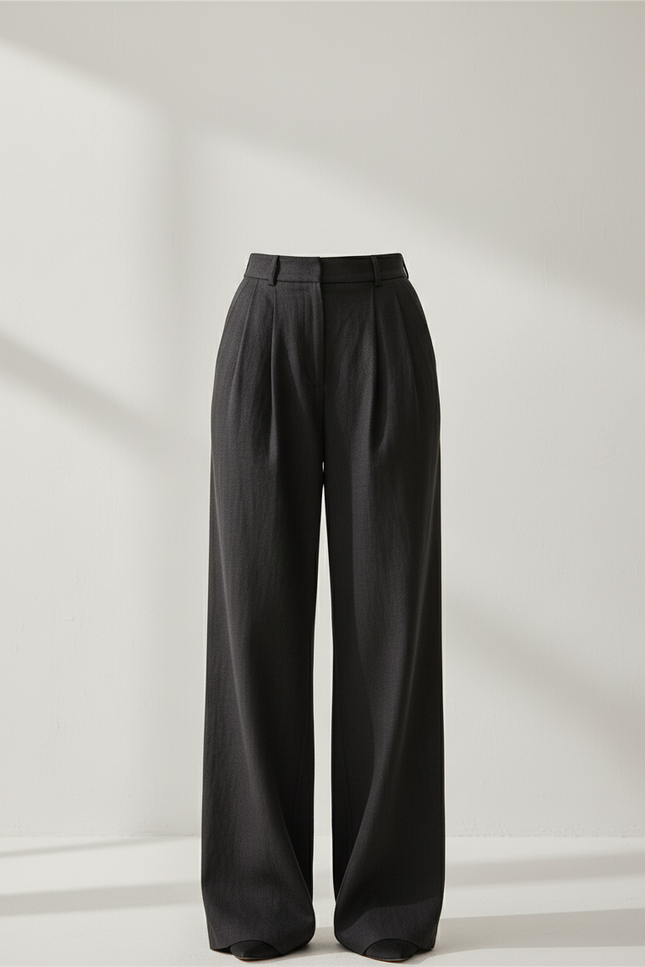 Pantalon Baggy Gris Foncé Plissé Ample Femme - Lin - vue 3