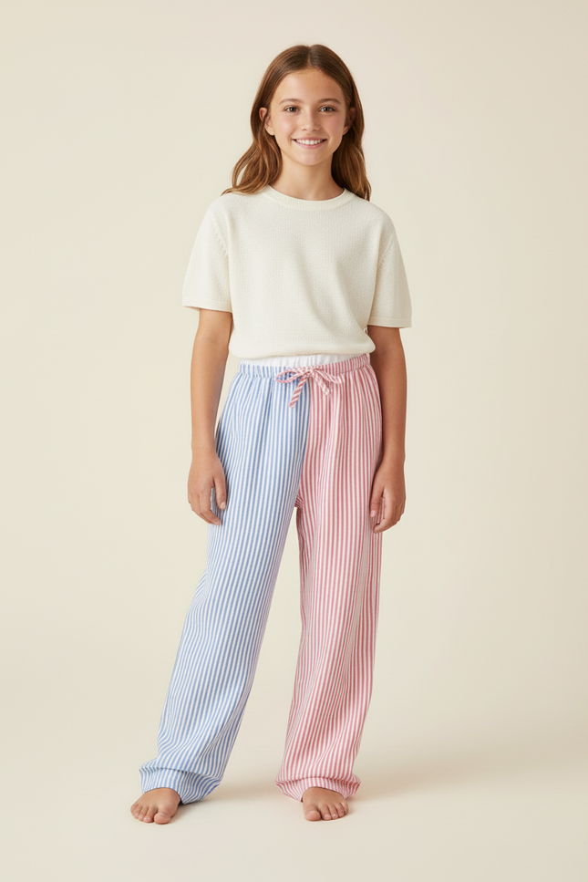 Pantalon Baggy Rayé Bicolore Ample Décontracté Enfant - Multicolore Coton - vue 3
