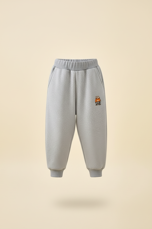 Pantalon Baggy Gris Molletonné Ample Brodé Enfant - vue 3
