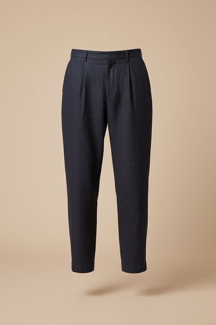 Pantalon Baggy Bleu Marine Plissé Ample Coton Homme - Lin - vue 3