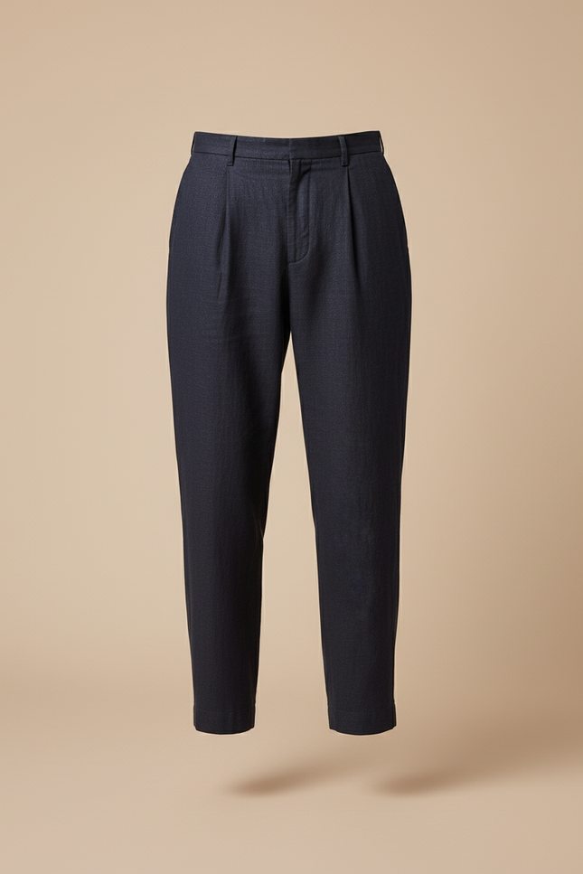 Pantalon Baggy Bleu Marine Plissé Ample Coton Homme - Lin - vue 3