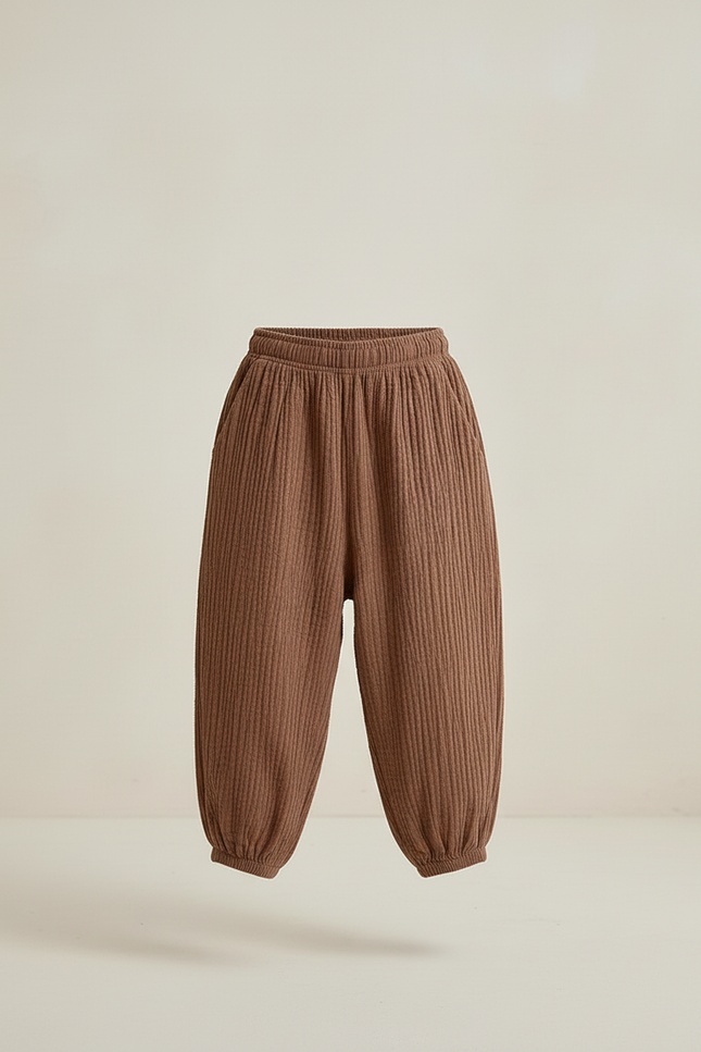 Pantalon Baggy Marron Côtelé Ample Enfant Coton - Cordé - vue 3
