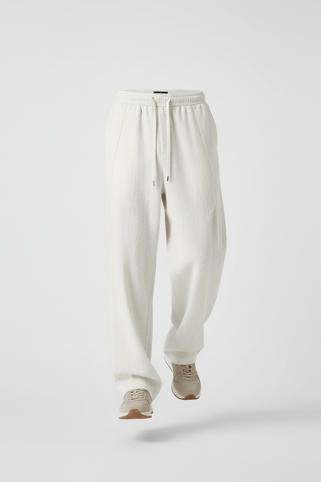 Pantalon Baggy Homme Large Cordon Écru Décontracté - Beige Lin - vue 3