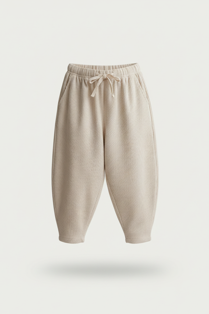 Pantalon Baggy Velours Côtelé Beige Ample Décontracté Enfant - Cordé - vue 3