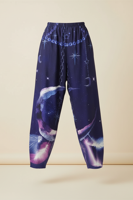 Pantalon Baggy Bleu Nuit Imprimé Galaxie Ample Fluide - Marine Viscose - vue 3