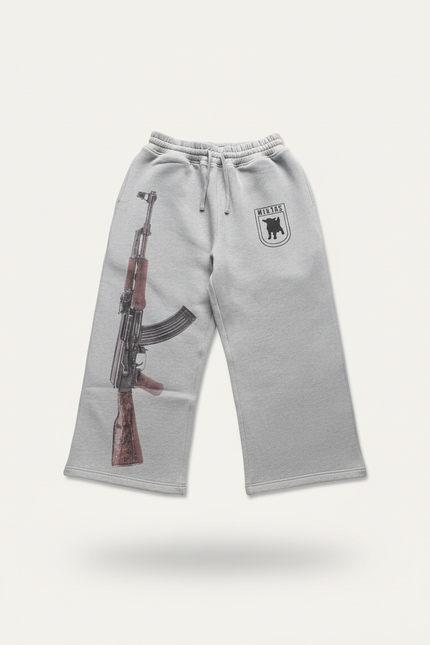 Pantalon Baggy Gris Imprimé Fusil Cordon Large Décontracté - Molleton - vue 2