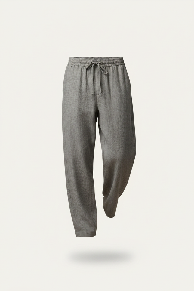 Pantalon Baggy Gris Ample Lin Décontracté Homme - vue 3