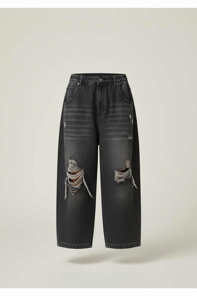 Pantalon Baggy Jean Gris Ample Déchiré Enfant - vue 3