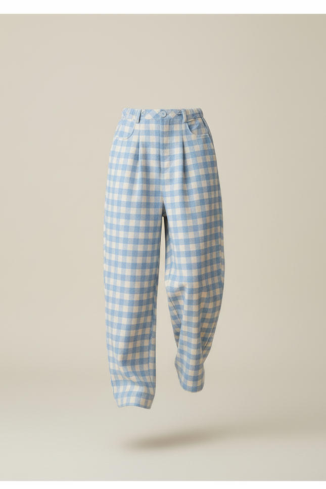 Pantalon Baggy Carreaux Bleus Ample Confortable Fille - Molleton - vue 3
