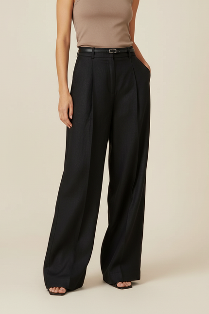 Pantalon Baggy Noir Lin Plissé Fluide Femme - vue 3
