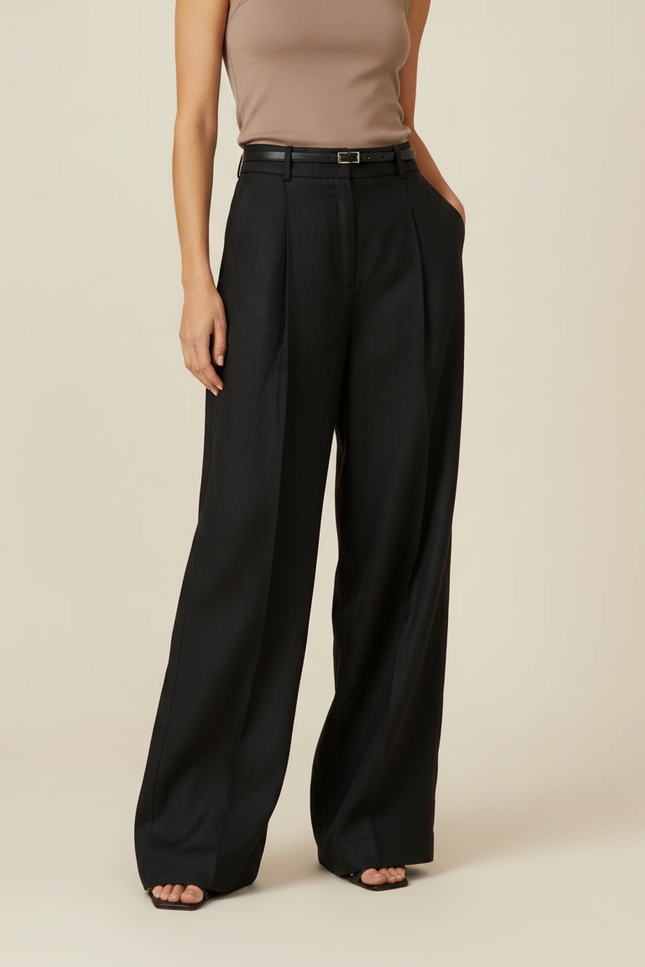 Pantalon Baggy Noir Lin Plissé Fluide Femme - vue 3