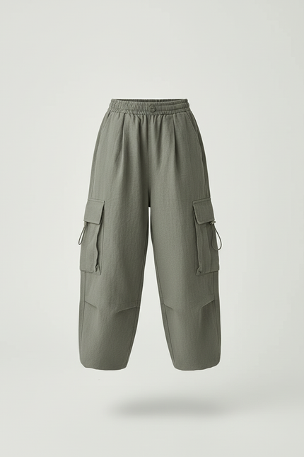 Pantalon Baggy Cargo Vert Ample Confortable Enfant - Kaki Toile - vue 3