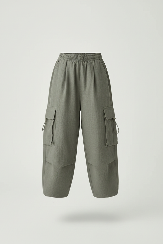 Pantalon Baggy Cargo Vert Ample Confortable Enfant - Kaki Toile - vue 3