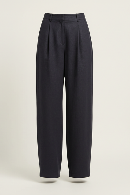Pantalon Baggy Noir Plissé Ample Fluide Femme - Marine Lin - vue 3