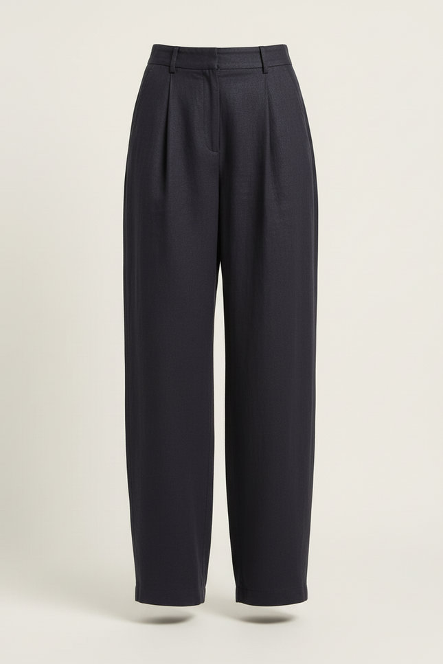 Pantalon Baggy Noir Plissé Ample Fluide Femme - Marine Lin - vue 3