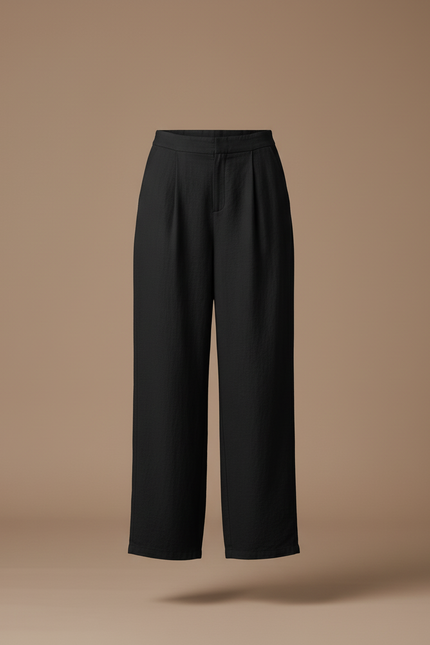 Pantalon Baggy Noir Ample Taille Haute Fluide Décontracté - Lin - vue 3