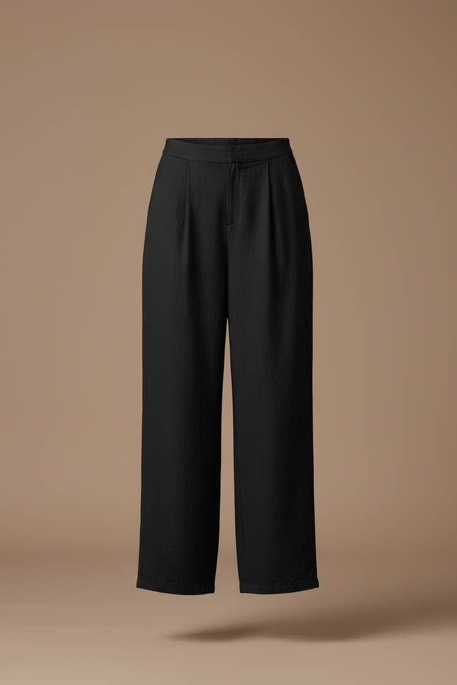 Pantalon Baggy Noir Ample Taille Haute Fluide Décontracté - Lin - vue 3