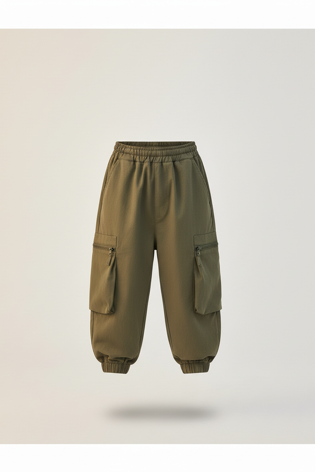 Pantalon Baggy Vert Kaki Cargo Ample Garçon Décontracté - Toile - vue 3