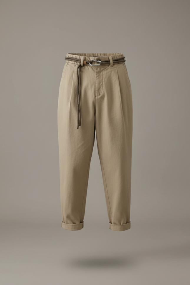 Pantalon Baggy Beige Coton Plissé Décontracté Homme - vue 3