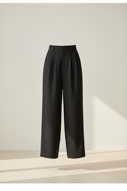 Pantalon Baggy Noir Lin Plissé Ample Femme Élégant - vue 3