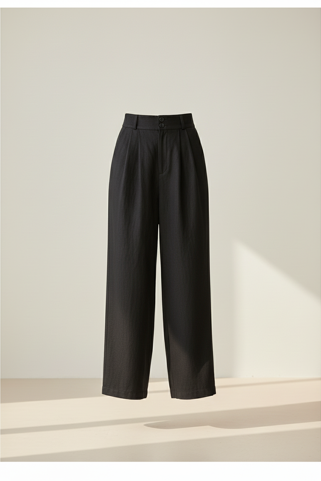 Pantalon Baggy Noir Lin Plissé Ample Femme Élégant - vue 3