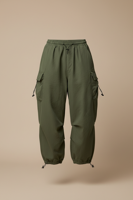 Pantalon Baggy Vert Kaki Ample Cargo Streetwear Homme - Toile - vue 3