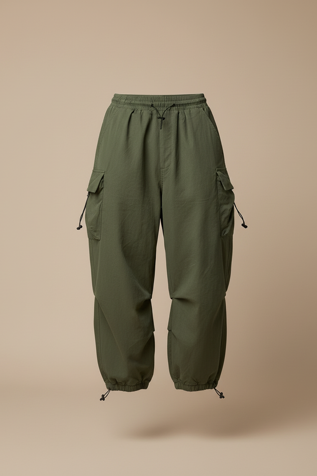 Pantalon Baggy Vert Kaki Ample Cargo Streetwear Homme - Toile - vue 3