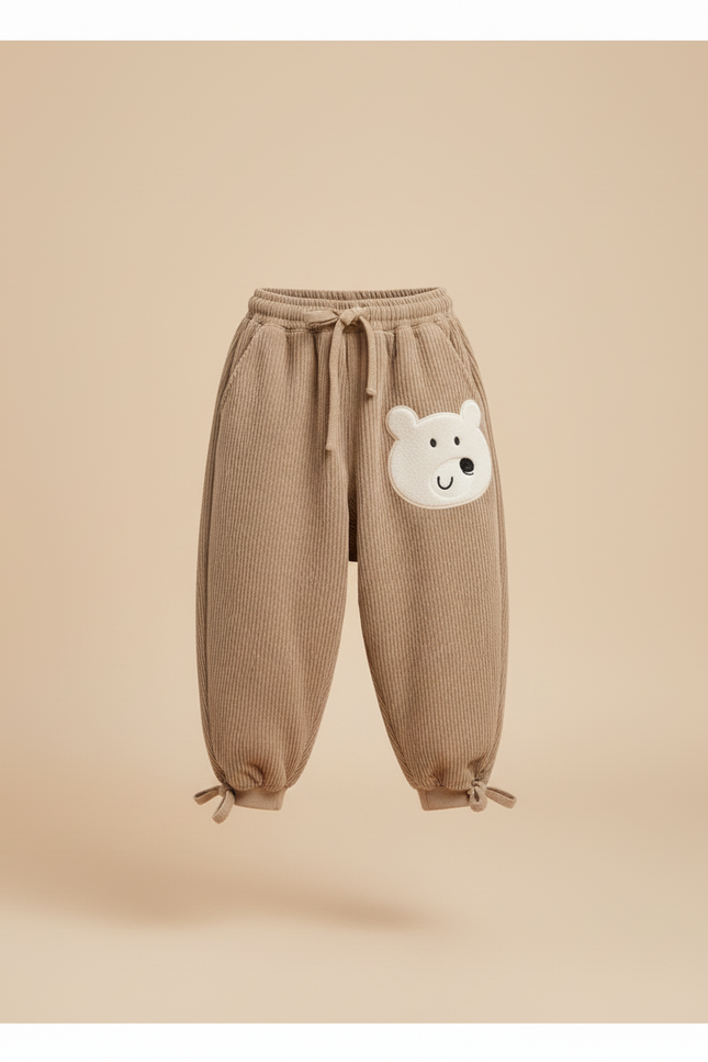 Pantalon Baggy Velours Côtelé Marron Ours Mignon Enfant - Cordé - vue 3