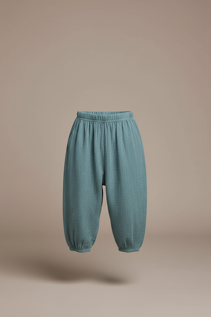 Pantalon Baggy Mousseline Vert Ample Enfant Confortable - Coton - vue 3