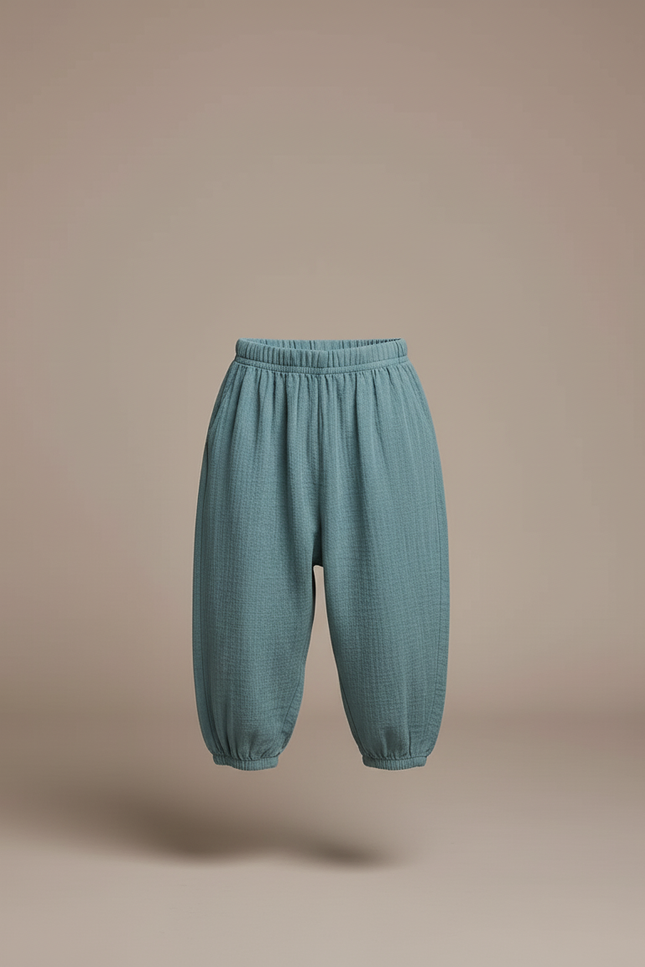 Pantalon Baggy Mousseline Vert Ample Enfant Confortable - Coton - vue 3